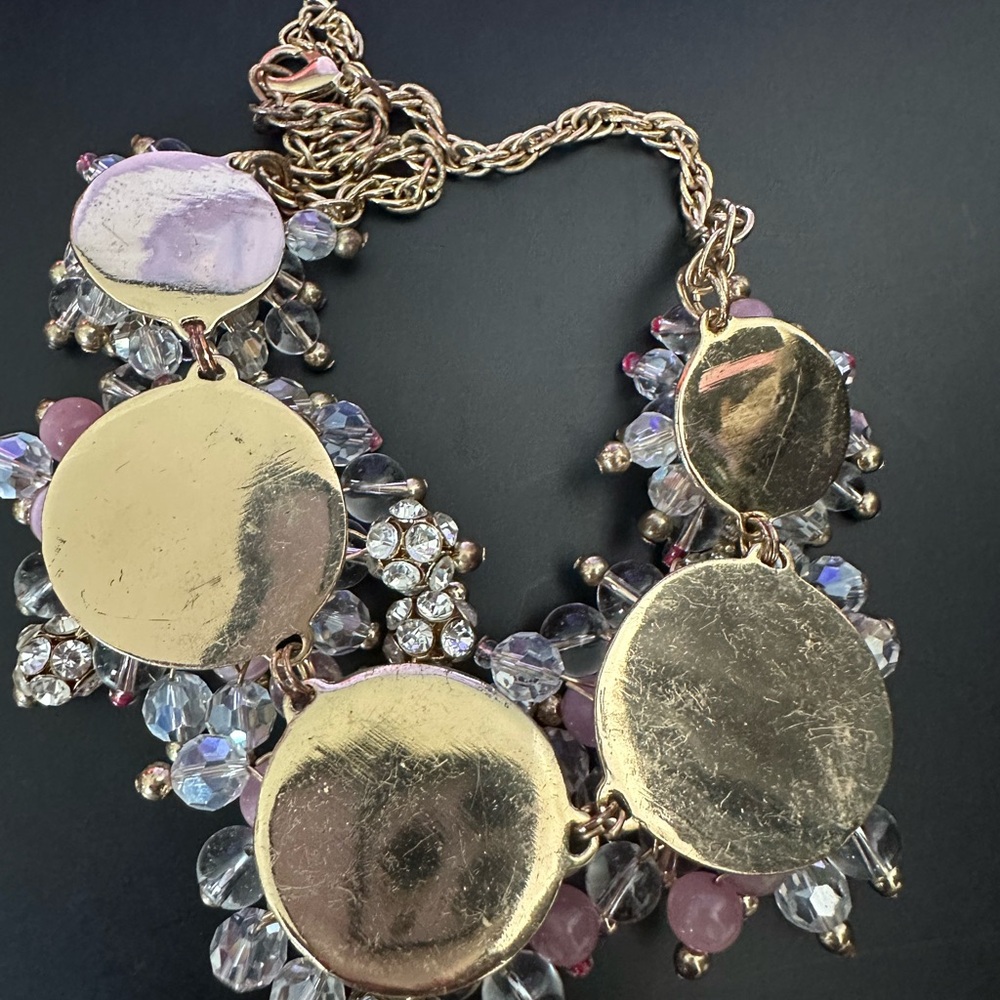 Elegant Gold and Pink Statement Necklace - Picture 2 of 7